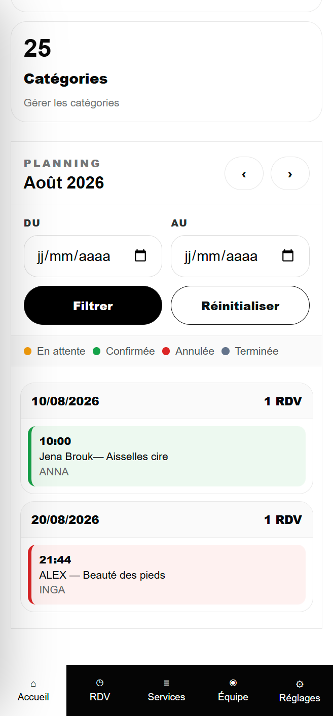 RendezPro sur smartphone